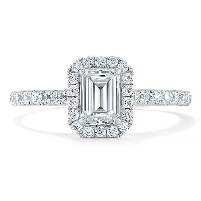 Lab-Diamond Emerald Cut Engagement Ring, Classic Halo, Choose Your Stone Size and Metal