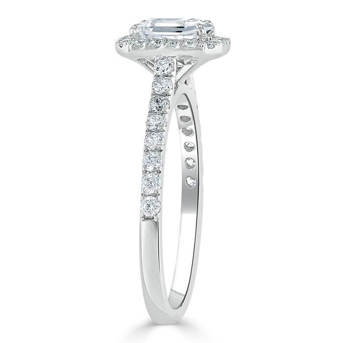 1.45ct  Emerald Cut Moissanite Engagement Ring, Classic Halo,  Available in White Gold, Platinum, Rose Gold or Yellow Gold