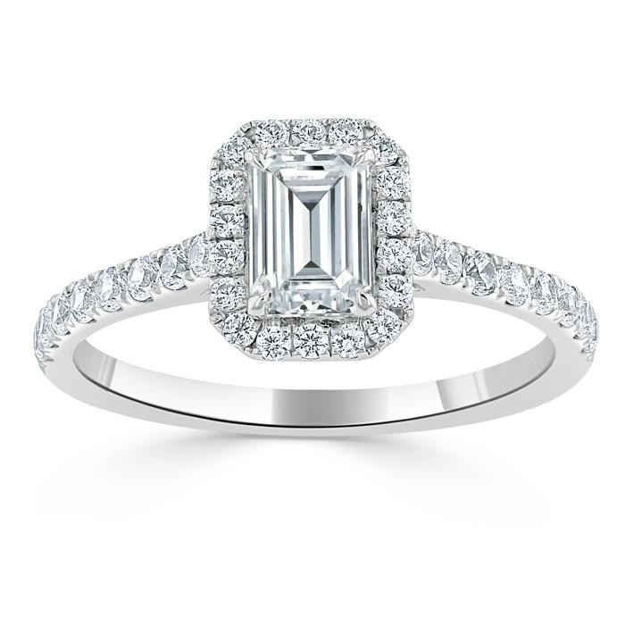 Lab-Diamond Emerald Cut Engagement Ring, Classic Halo, Choose Your Stone Size and Metal