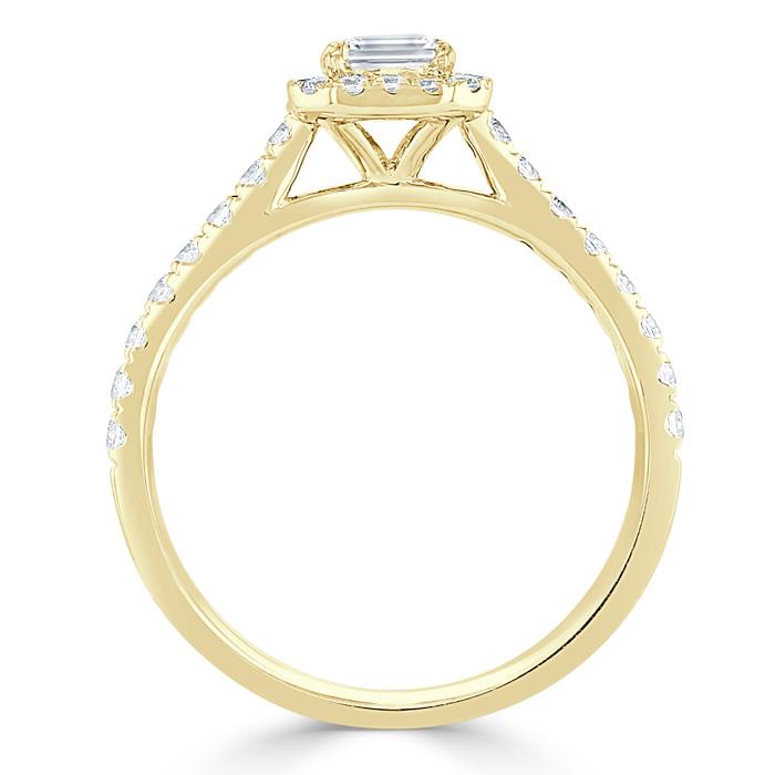 1.45ct  Emerald Cut Moissanite Engagement Ring, Classic Halo,  Available in White Gold, Platinum, Rose Gold or Yellow Gold