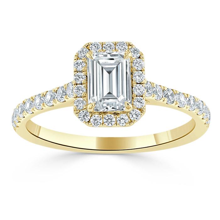 Lab-Diamond Emerald Cut Engagement Ring, Classic Halo, Choose Your Stone Size and Metal