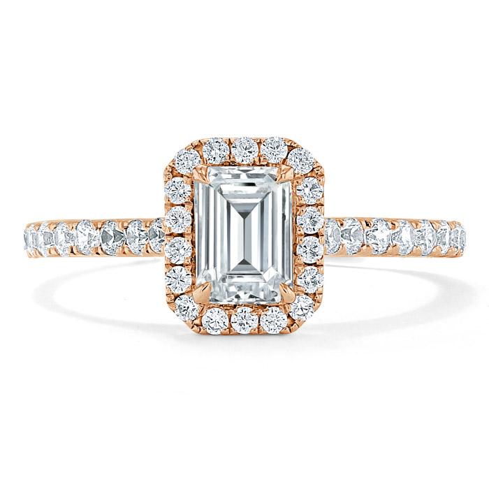 Lab-Diamond Emerald Cut Engagement Ring, Classic Halo, Choose Your Stone Size and Metal