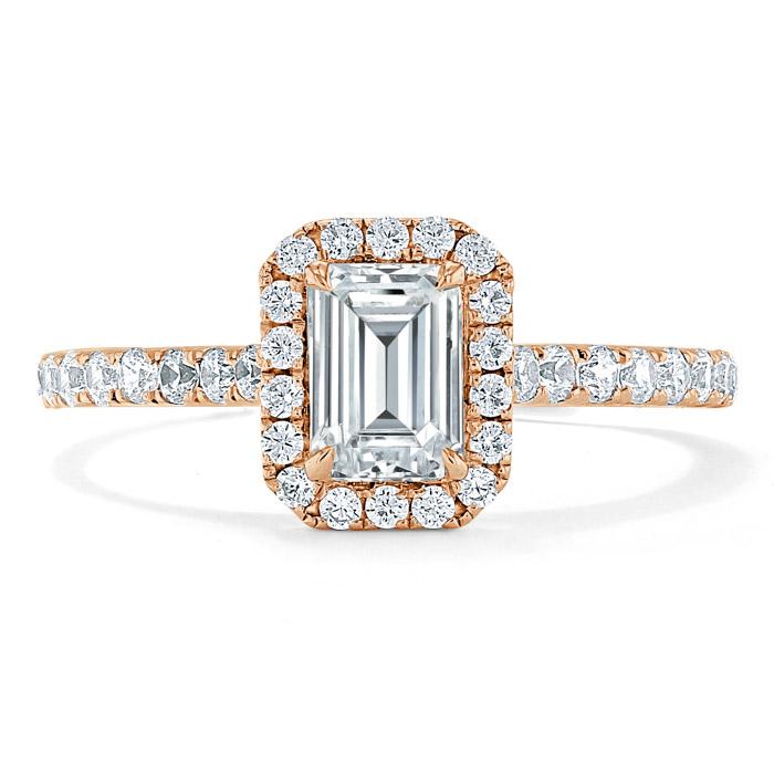 1.45ct  Emerald Cut Moissanite Engagement Ring, Classic Halo,  Available in White Gold, Platinum, Rose Gold or Yellow Gold