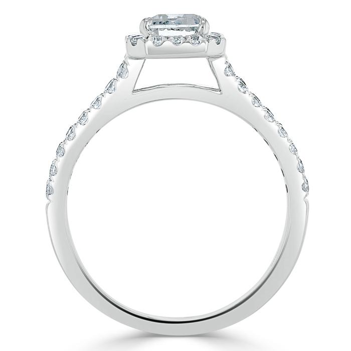 1.60ct  Emerald Cut Moissanite Engagement Ring, Classic Halo with Split Shank,  Available in White Gold, Platinum, Rose Gold or Yellow Gold