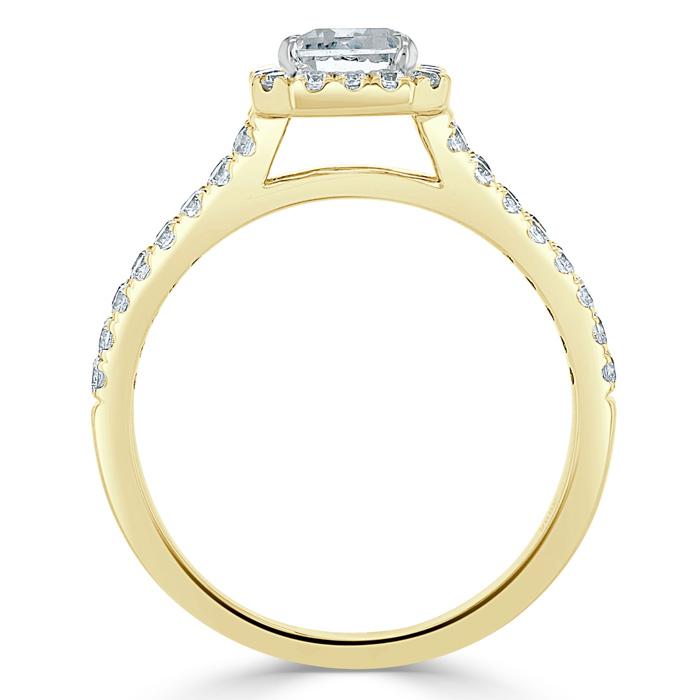 1.60ct  Emerald Cut Moissanite Engagement Ring, Classic Halo with Split Shank,  Available in White Gold, Platinum, Rose Gold or Yellow Gold