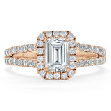 1.60ct  Emerald Cut Moissanite Engagement Ring, Classic Halo with Split Shank,  Available in White Gold, Platinum, Rose Gold or Yellow Gold