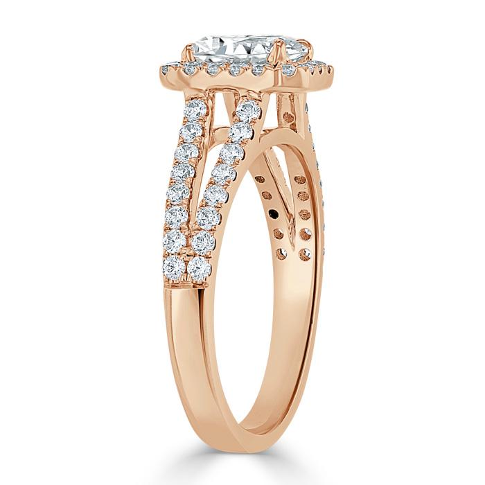 1.60ct  Emerald Cut Moissanite Engagement Ring, Classic Halo with Split Shank,  Available in White Gold, Platinum, Rose Gold or Yellow Gold