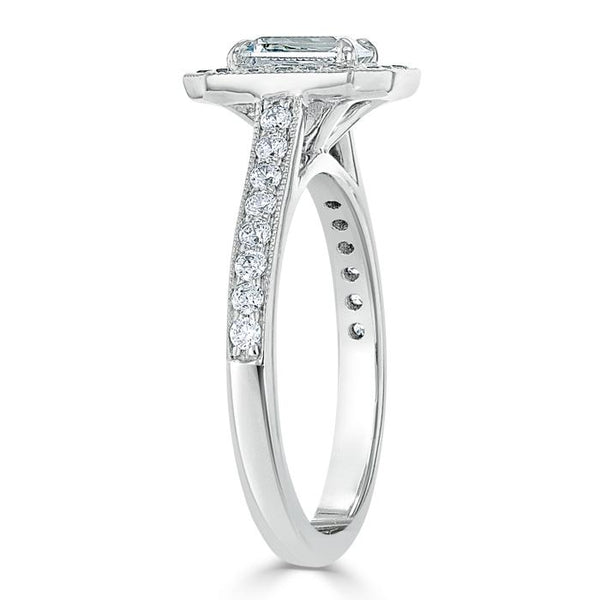 1.40ct  Emerald Cut Moissanite Engagement Ring, Classic Halo,  Available in White Gold, Platinum, Rose Gold or Yellow Gold