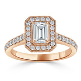 Lab-Diamond Emerald Cut Engagement Ring, Classic Halo, Choose Your Stone Size and Metal