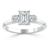 1.50ct Emerald Cut Moissanite Engagement Ring, Classic 3 Stone, Available in White Gold, Platinum, Rose Gold or Yellow Gold