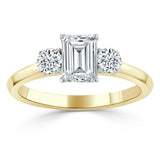 1.50ct Emerald Cut Moissanite Engagement Ring, Classic 3 Stone, Available in White Gold, Platinum, Rose Gold or Yellow Gold