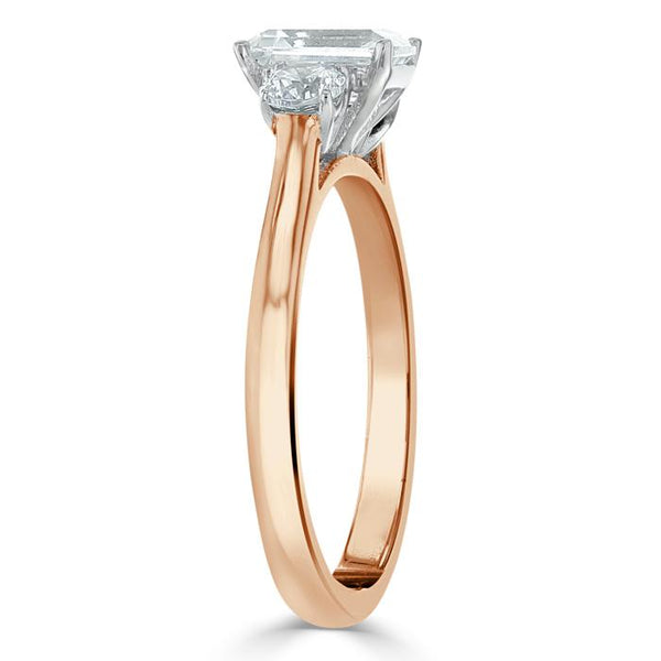 1.50ct Emerald Cut Moissanite Engagement Ring, Classic 3 Stone, Available in White Gold, Platinum, Rose Gold or Yellow Gold