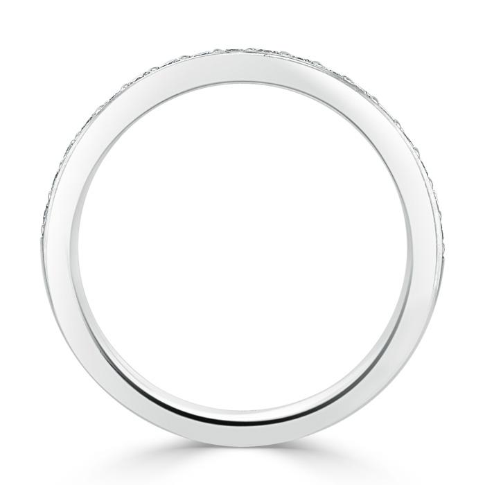 0.70ct Moissanite Wedding Band, Delicate Half Eternity Ring, 2.50mm Wide Pave Set,  Available in White Gold or Platinum