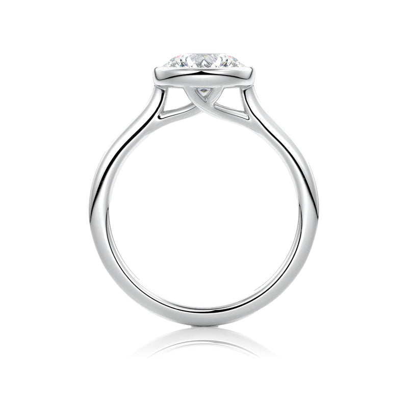 Round Classic Rub-Over Moissanite Ring With Milgrain Edge