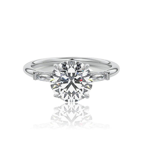 Round Cut Tapered Baguette Diamond Ring