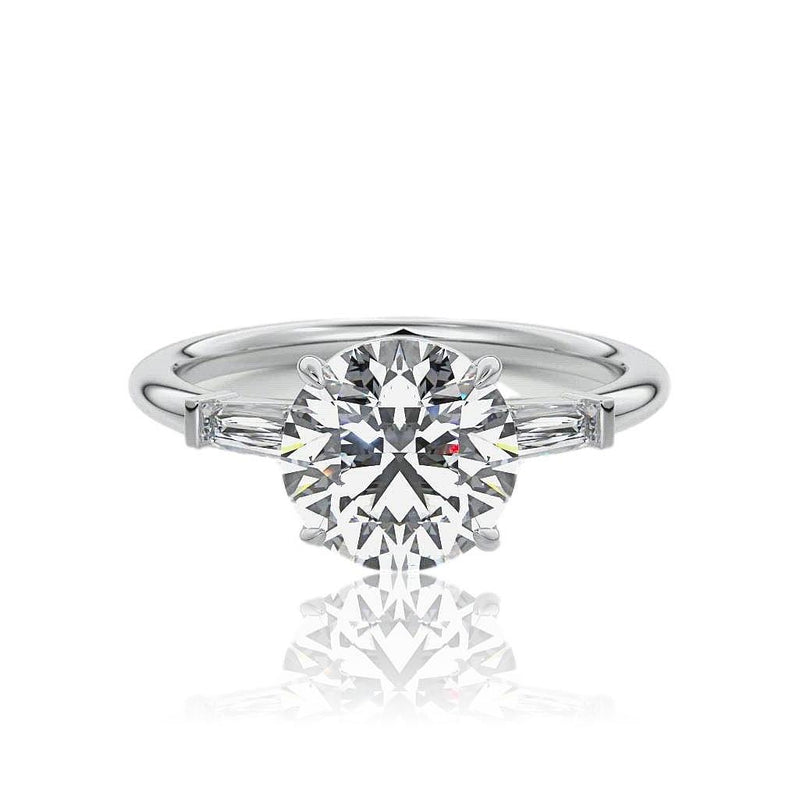 Round Cut Tapered Baguette Moissanite Ring