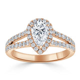 1.60ct Pear Cut Moissanite Engagement Ring, Classic Halo with Split Shank, Available in White Gold, Platinum, Rose Gold or Yellow Gold