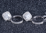 1.00ct each, Cushion Cut Moissanite Halo Drop Earrings, Art Deco Design, 14Kt 585 White Gold