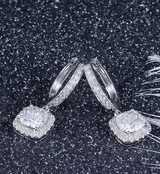 1.00ct each, Cushion Cut Moissanite Halo Drop Earrings, Art Deco Design, 14Kt 585 White Gold