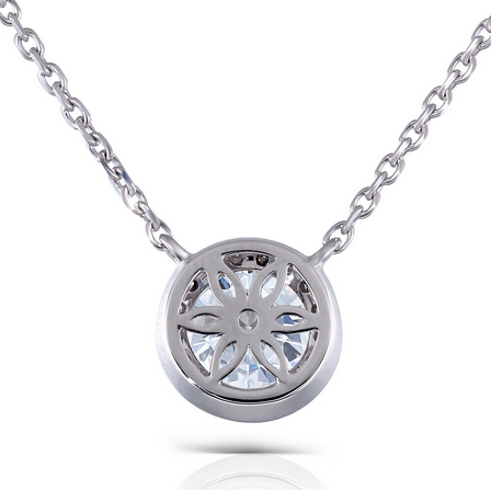 1.00ct Round Cut Moissanite Necklace, Classic Halo Pendant, 14Kt 585 White Gold