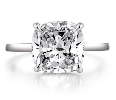 5.00ct Classic Cushion Cut Diamond Engagement Ring, 925 Silver