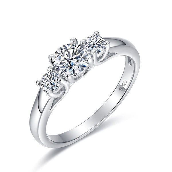 Three Stone Moissanite Diamond Engagement Ring, 925 Sterling Silver