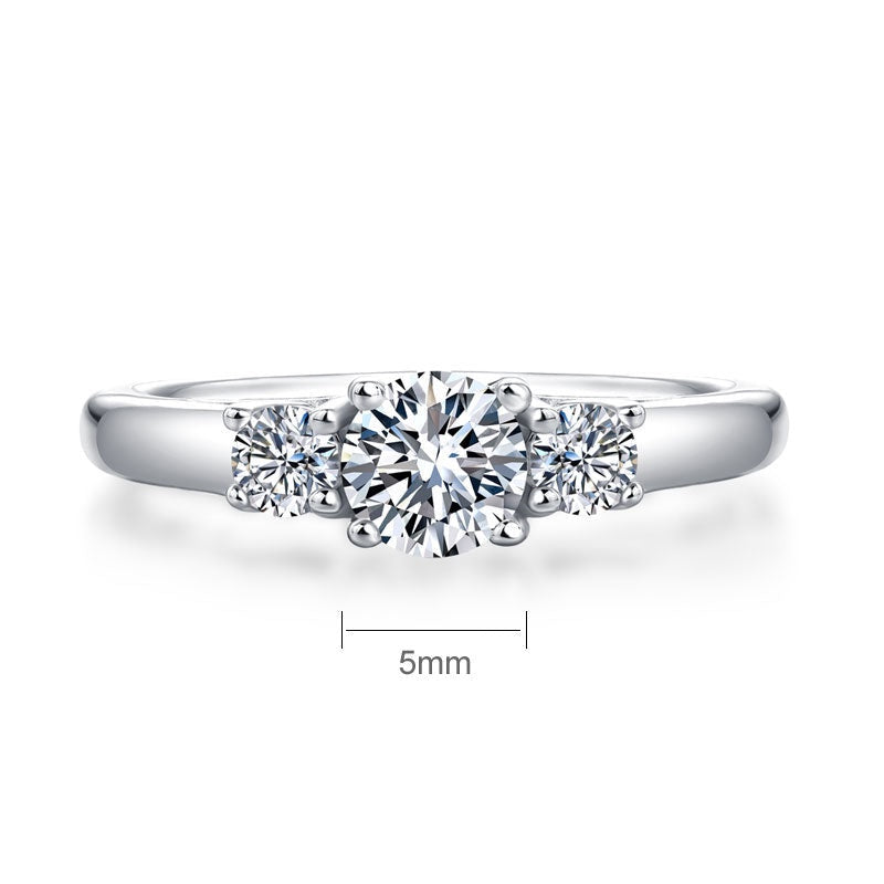 Three Stone Moissanite Diamond Engagement Ring, 925 Sterling Silver