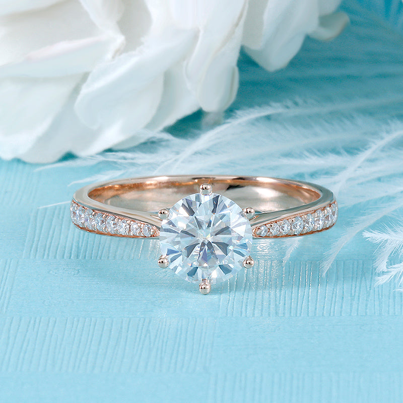 1.00ct Round Cut Moissanite, Classic Engagement Ring, Available in 14kt or 18kt Rose Gold