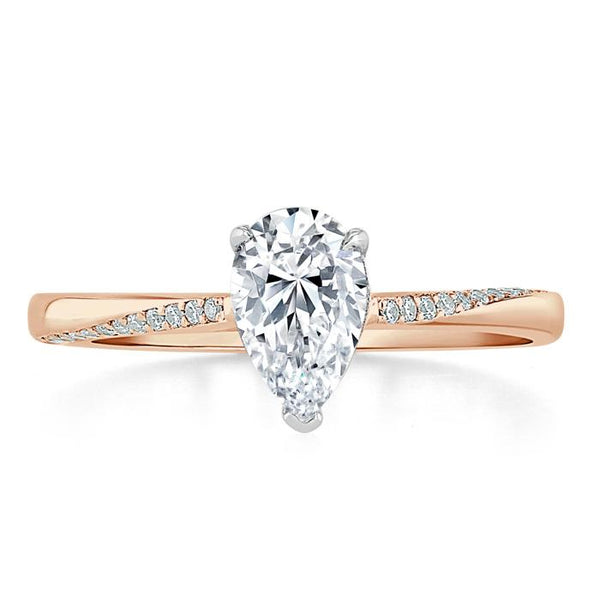 1.00ct Pear Cut Moissanite Engagement Ring, Classic Style, Available in White Gold, Platinum, Rose Gold or Yellow Gold