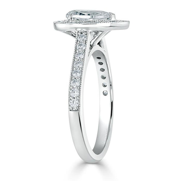 1.40ct Pear Cut Moissanite Engagement Ring, Classic Halo, Available in White Gold, Platinum, Rose Gold or Yellow Gold