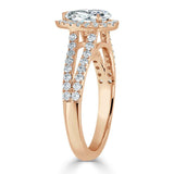 1.60ct Pear Cut Moissanite Engagement Ring, Classic Halo with Split Shank, Available in White Gold, Platinum, Rose Gold or Yellow Gold