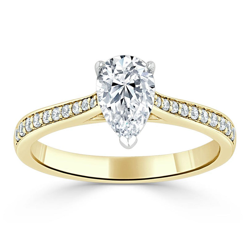 Lab-Diamond Pear Cut Engagement Ring, Classic Style, Choose Your Stone Size and Metal