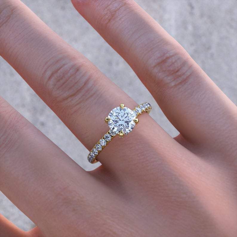 1.25ct  Round Cut Moissanite Engagement Ring, Classic Style,  Available in Yellow Gold, Rose Gold, White Gold or Platinum