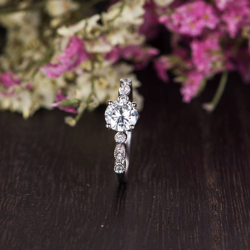 Round Cut Moissanite Engagement Ring, Vintage Design, Choose Your Stone Size & Metal