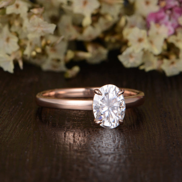 Oval Cut Moissanite Engagement Ring, Classic Design, Choose Your Stone Size & Metal