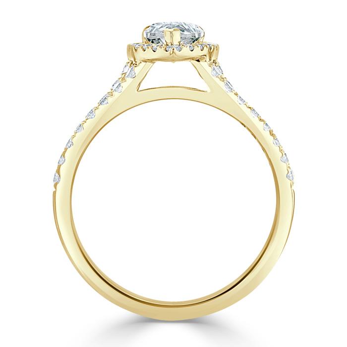 1.60ct Pear Cut Moissanite Engagement Ring, Classic Halo with Split Shank, Available in White Gold, Platinum, Rose Gold or Yellow Gold