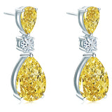 5.00ct Pear Cut Yellow Diamond Drop Earrings, 925 Sterling Silver