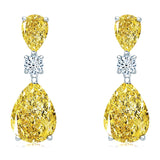 5.00ct Pear Cut Yellow Diamond Drop Earrings, 925 Sterling Silver