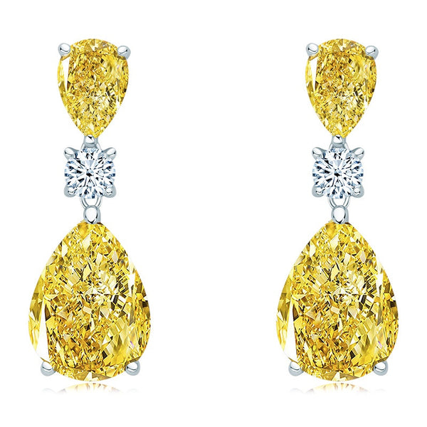 5.00ct Pear Cut Yellow Diamond Drop Earrings, 925 Sterling Silver
