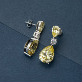 5.00ct Pear Cut Yellow Diamond Drop Earrings, 925 Sterling Silver