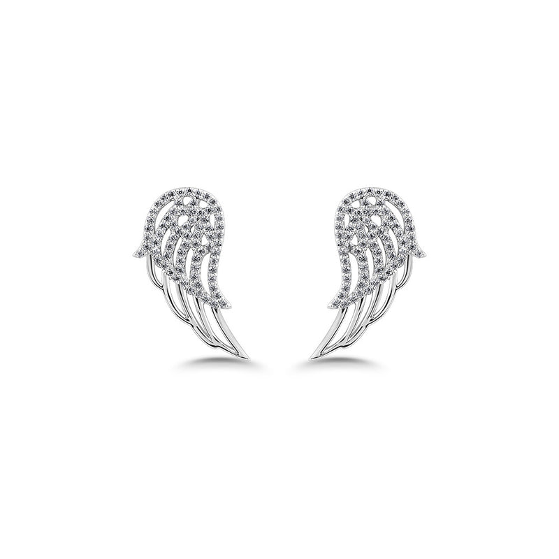 Angel Wing Diamond Stud Earrings, 925 Silver