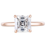 1.50ct Asscher Cut Moissanite Engagement Ring, Classic Design, Available in 14Kt or 18Kt Rose Gold