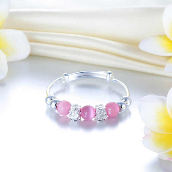 Solid Pure Sterling Silver Baby Bangle, Pink Cats Eye