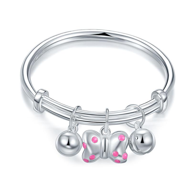 Copy of Solid Pure Sterling Silver Baby Bangle, Knot & Bells Design