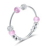 Solid Pure Sterling Silver Baby Bangle, Pink Cats Eye