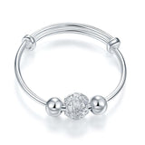 Solid Pure Sterling Silver Baby Bangle, Flower Ball Design