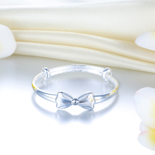 Solid Pure Sterling Silver Baby Bangle, Ribbon Design