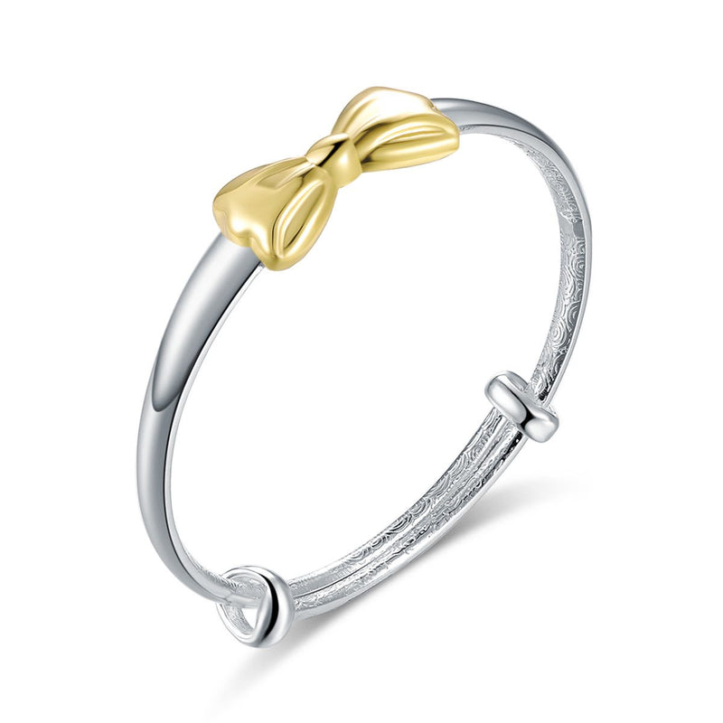 Solid Pure Sterling Silver Baby Bangle, Gold Ribbon Design