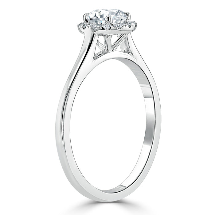 0.50ct Round Cut Moissanite Halo Engagement Ring, Available in White Gold or Platinum