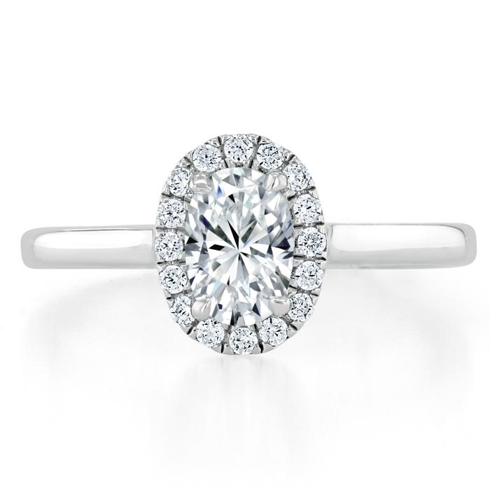0.75ct Oval Cut Moissanite Halo Engagement Ring, Available in White Gold or Platinum